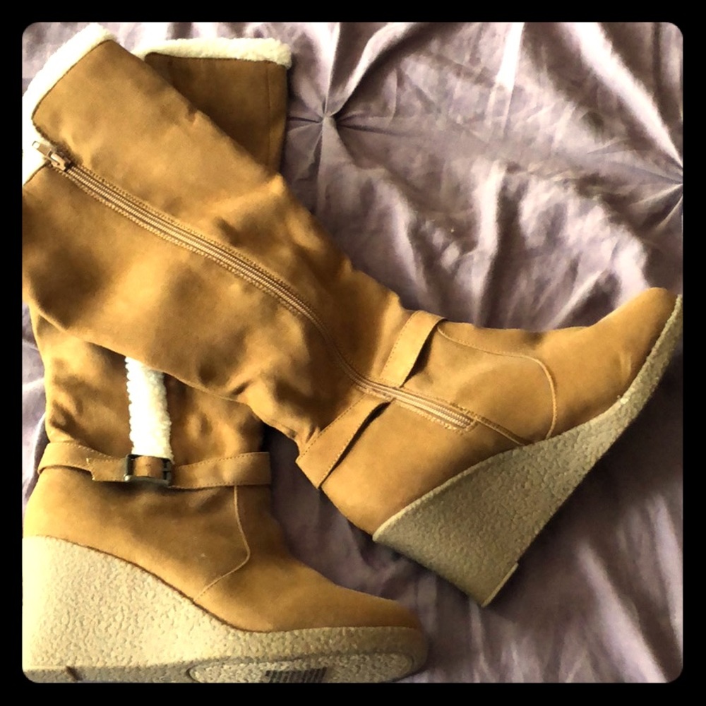 Brown suede boot wedges